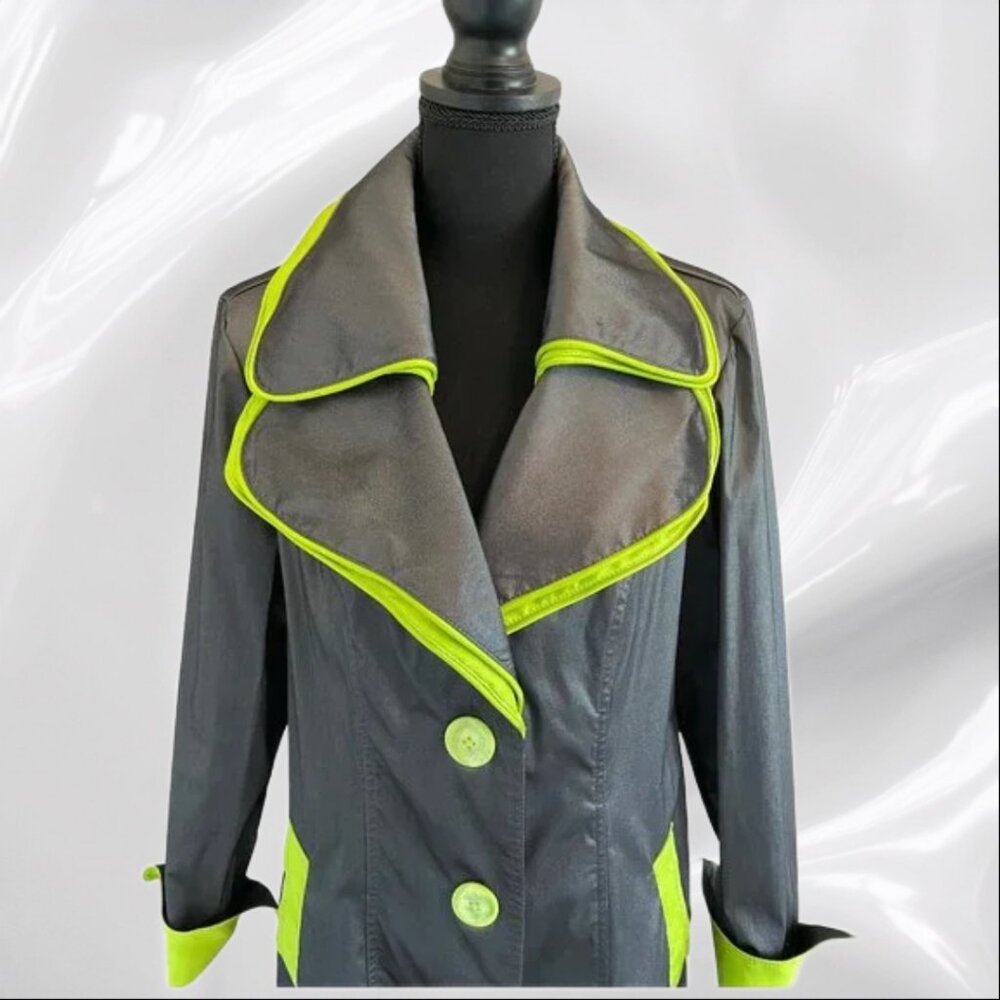Joseph Ribkoff Gray/Lime Green Fall/Spring Coat - Size 12  RARE!